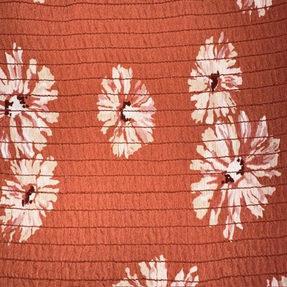 Madewell Georgette Lucie Floral Smocked Top Square Neck Puff Sleeve‎ Rust Size M - Picture 13 of 16